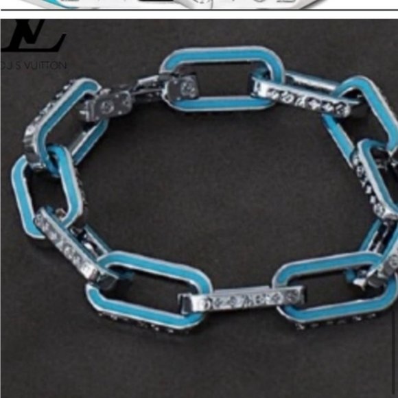 AUTHENTIC LOUIS VUITTON LVMONOGRAM LINKS STERLING & BLUE ENAMEL BRACELET 8 - Picture 13 of 15